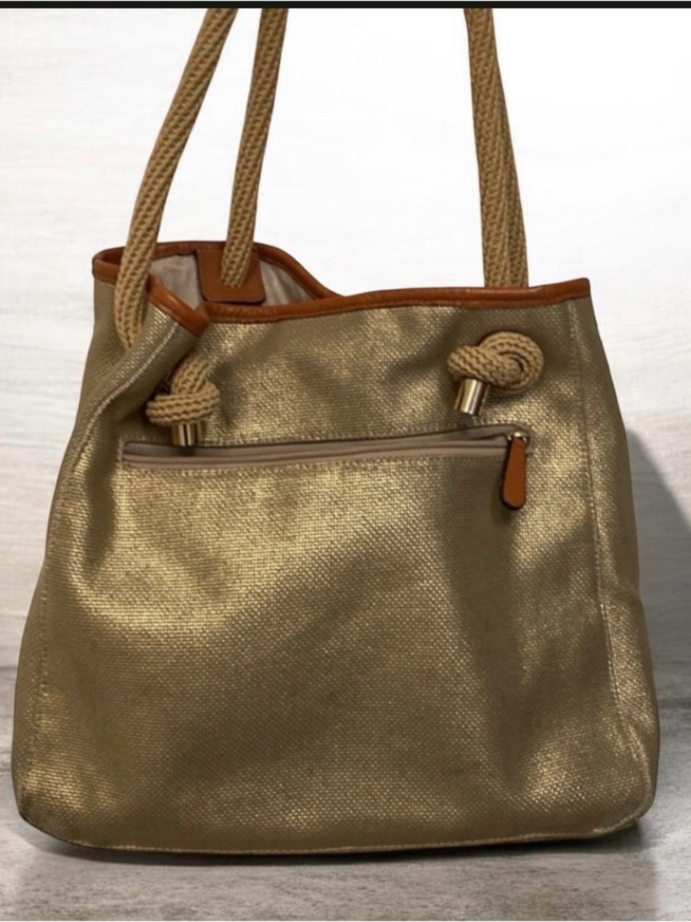 Michael Kors Marina Large Metallic Gold Canvas Tote - Nautical Rope - Picture 2 of 8